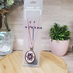 Statement Necklace Earring Set Pale Pink Fabric Necklace